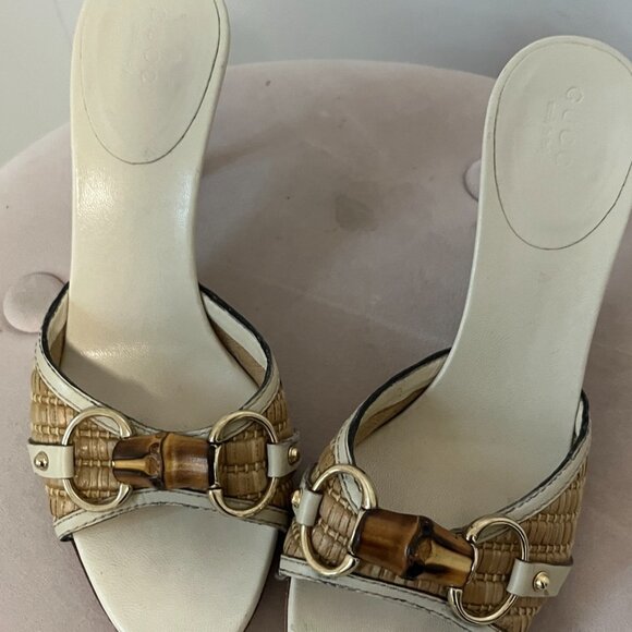 Gucci Rattan & Bamboo White Kitten Heels Size 5.5 - Picture 3 of 9